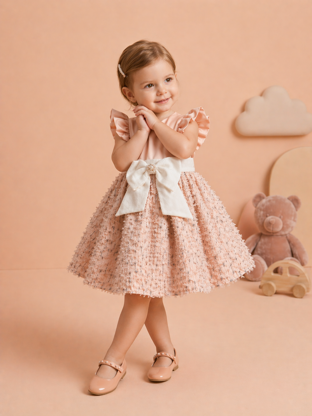 Robe Rose Poudré Élégante avec Nœud – Style Douceur Chic