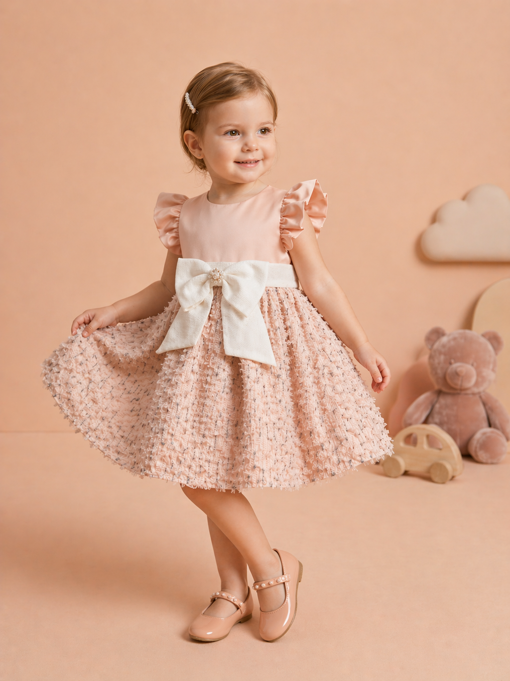 Robe Rose Poudré Élégante avec Nœud – Style Douceur Chic